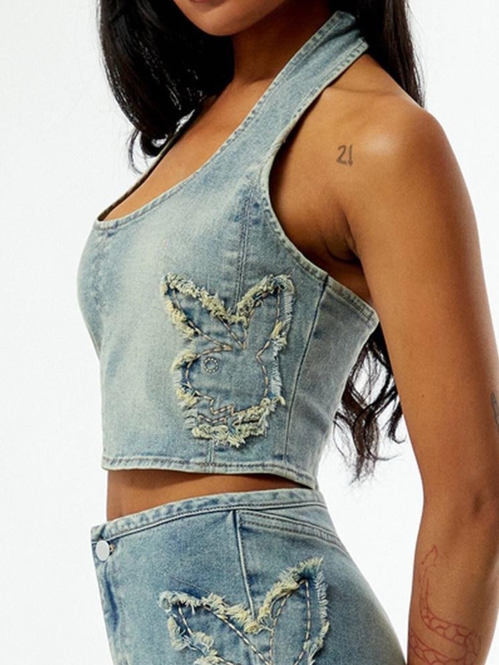 Playboy By PacSun Denim Halter Top